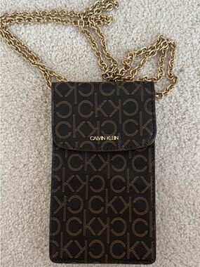 Calvin Klein Black & Gold Logo Crossbody Phone Pouch